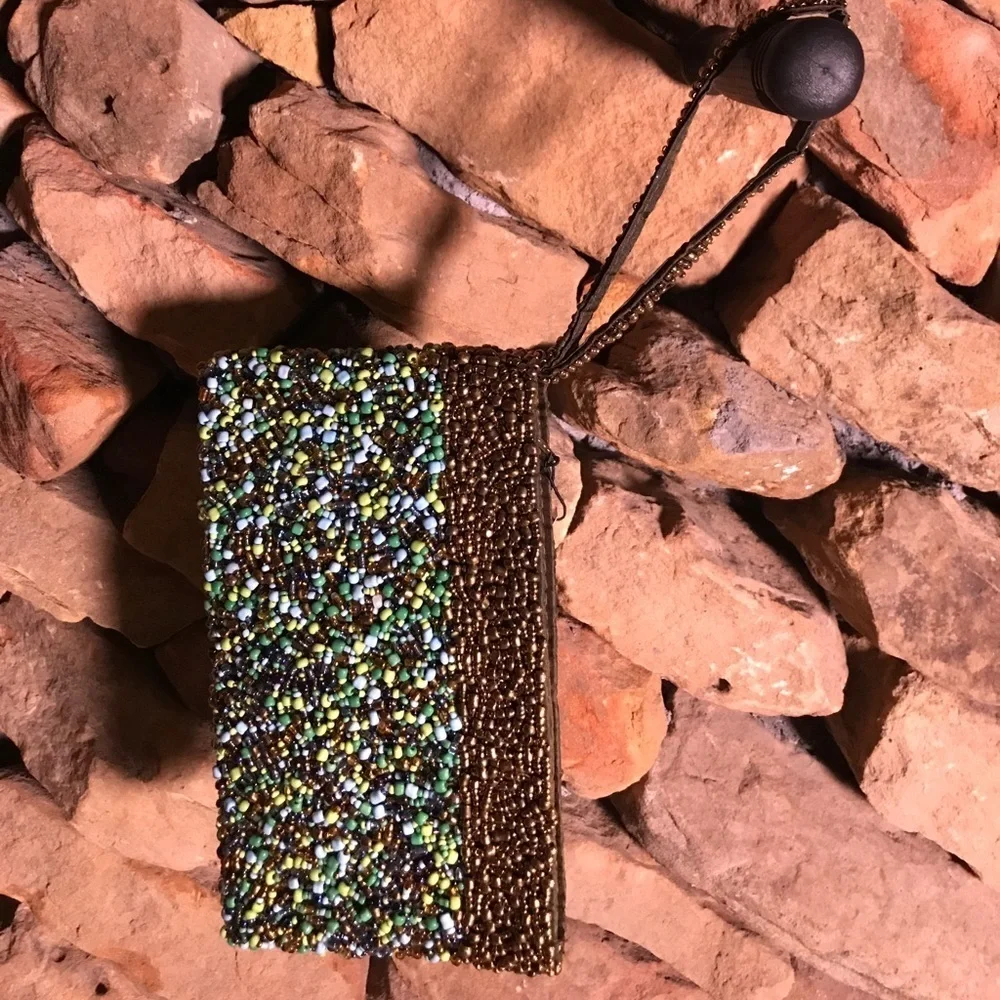 Beaded Bronze and Blue Wristlet